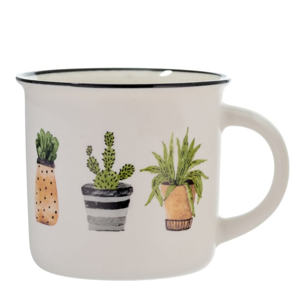 Cactus trio coffee mug. Design on both sides. Red rim